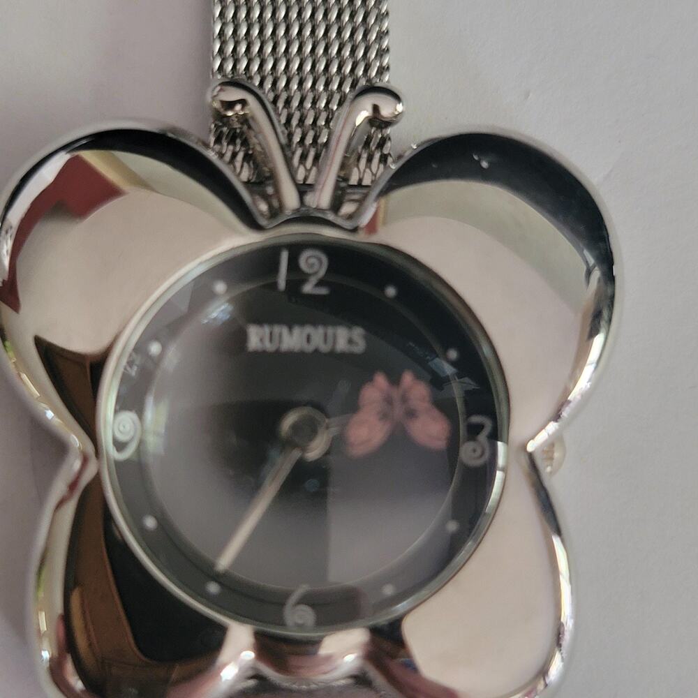 Rumours Womens Watch Black Dial Silver Tone Butterfly Case Mesh Bracelet